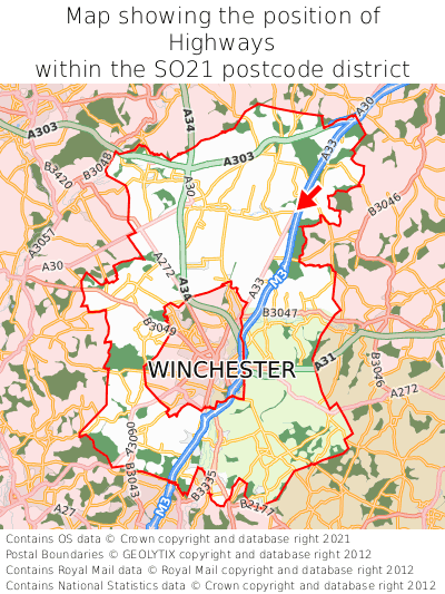 Map showing location of Highways within SO21