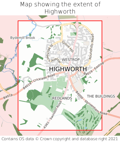 Map showing extent of Highworth as bounding box