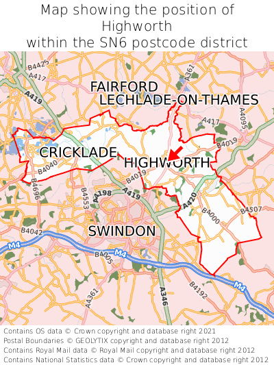 Map showing location of Highworth within SN6