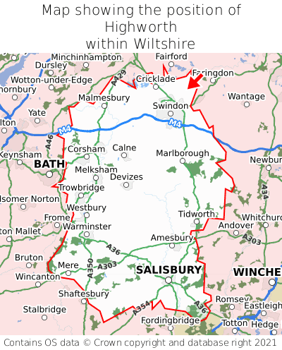Map showing location of Highworth within Wiltshire