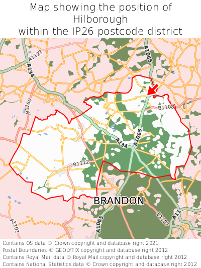 Map showing location of Hilborough within IP26