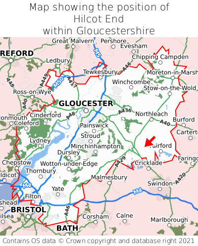 Map showing location of Hilcot End within Gloucestershire