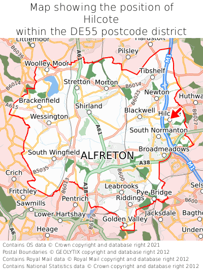 Map showing location of Hilcote within DE55