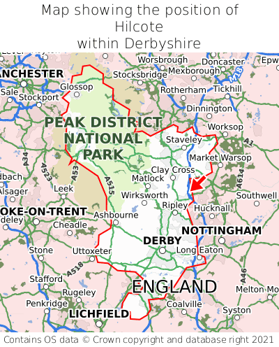 Map showing location of Hilcote within Derbyshire