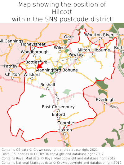 Map showing location of Hilcott within SN9