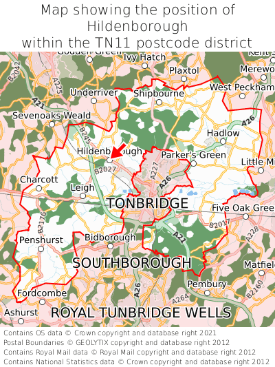 Map showing location of Hildenborough within TN11