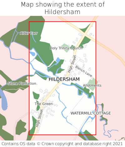Map showing extent of Hildersham as bounding box