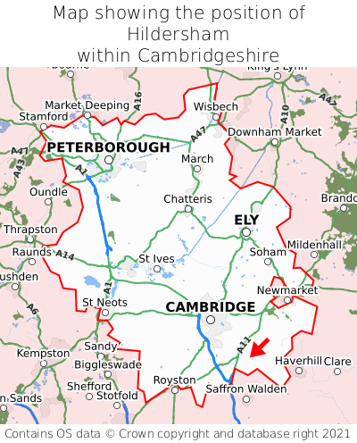 Map showing location of Hildersham within Cambridgeshire