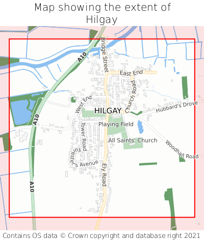 Map showing extent of Hilgay as bounding box