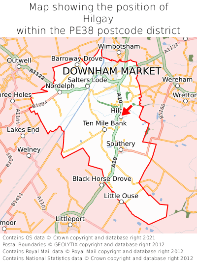 Map showing location of Hilgay within PE38