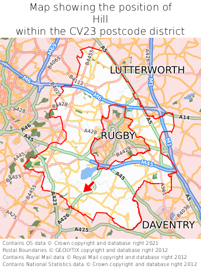 Map showing location of Hill within CV23