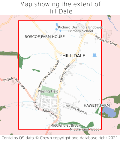 Map showing extent of Hill Dale as bounding box