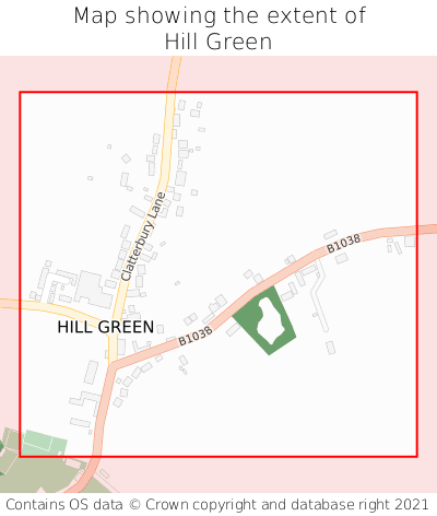 Map showing extent of Hill Green as bounding box