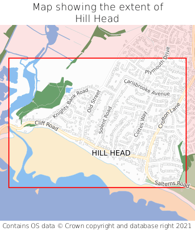 Map showing extent of Hill Head as bounding box