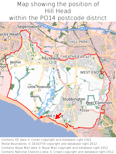 Map showing location of Hill Head within PO14