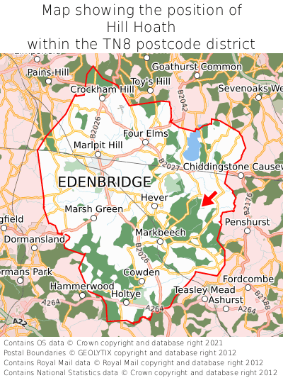 Map showing location of Hill Hoath within TN8