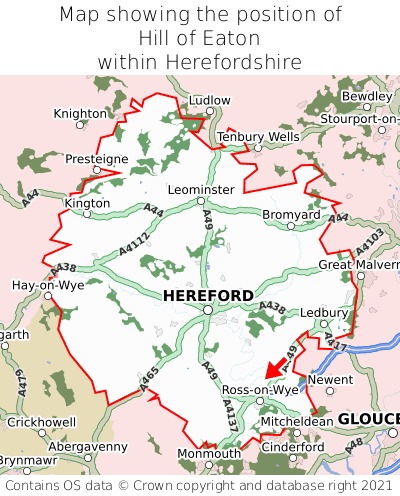 Map showing location of Hill of Eaton within Herefordshire