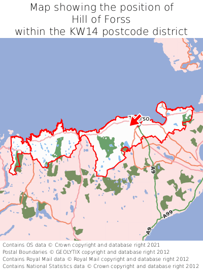 Map showing location of Hill of Forss within KW14