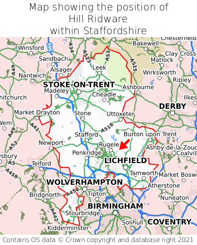 Map showing location of Hill Ridware within Staffordshire
