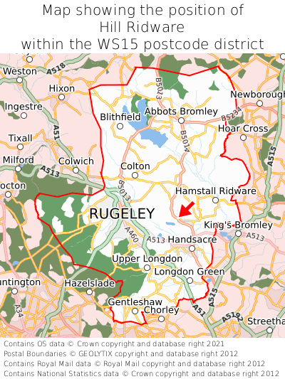 Map showing location of Hill Ridware within WS15