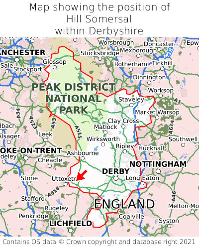 Map showing location of Hill Somersal within Derbyshire