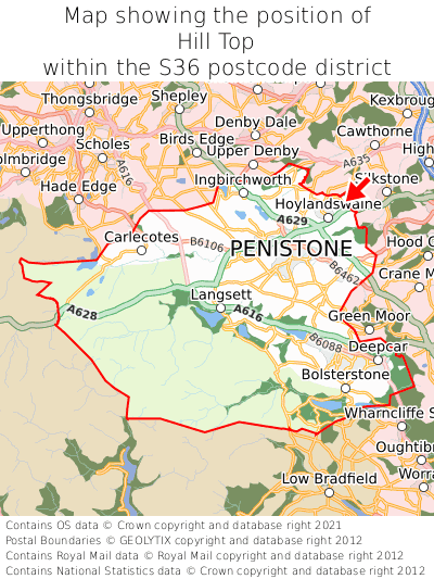 Map showing location of Hill Top within S36