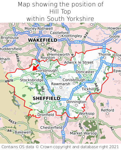 Map showing location of Hill Top within South Yorkshire