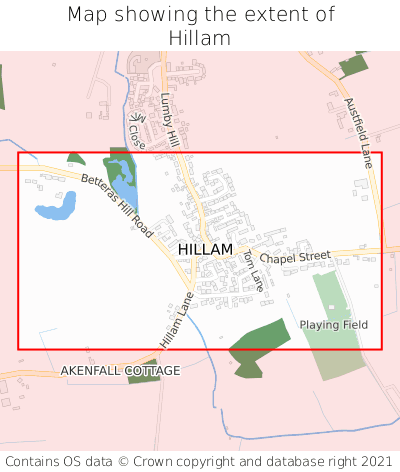 Map showing extent of Hillam as bounding box
