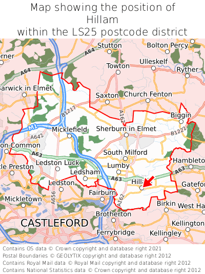 Map showing location of Hillam within LS25