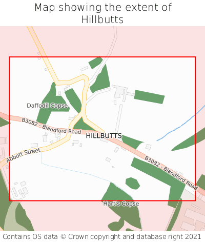 Map showing extent of Hillbutts as bounding box