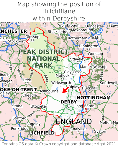 Map showing location of Hillclifflane within Derbyshire