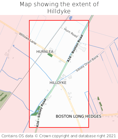 Map showing extent of Hilldyke as bounding box