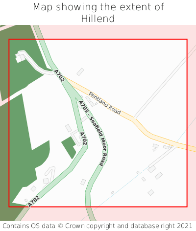 Map showing extent of Hillend as bounding box