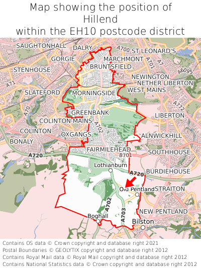 Map showing location of Hillend within EH10