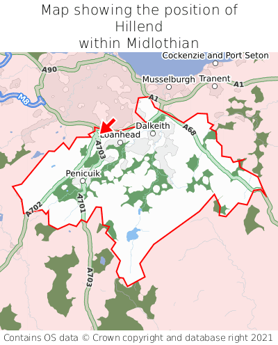 Map showing location of Hillend within Midlothian