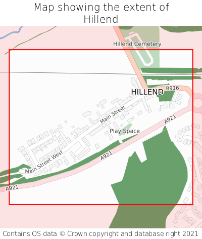 Map showing extent of Hillend as bounding box