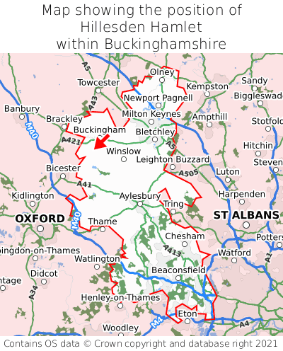 Map showing location of Hillesden Hamlet within Buckinghamshire