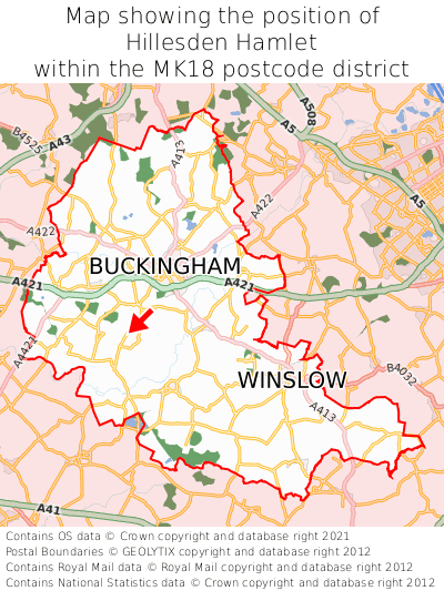 Map showing location of Hillesden Hamlet within MK18