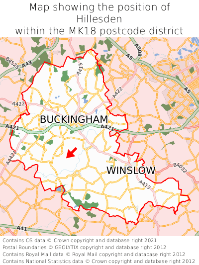 Map showing location of Hillesden within MK18