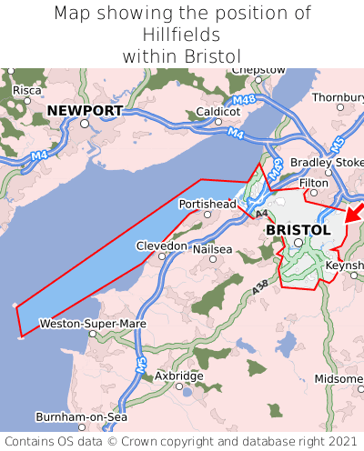 Map showing location of Hillfields within Bristol