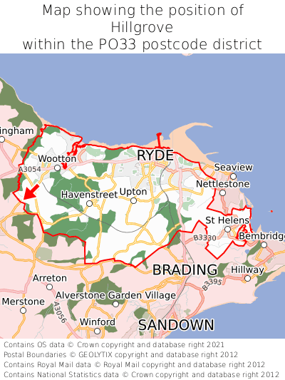 Map showing location of Hillgrove within PO33