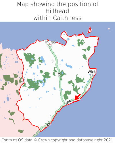Map showing location of Hillhead within Caithness