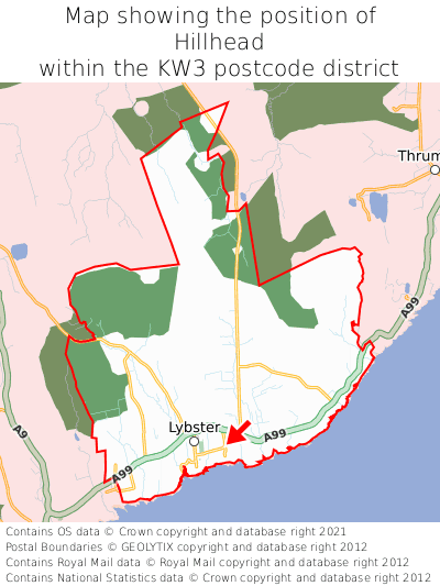 Map showing location of Hillhead within KW3