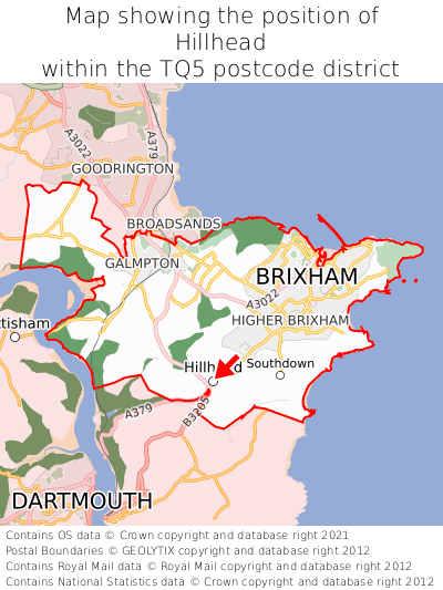Map showing location of Hillhead within TQ5