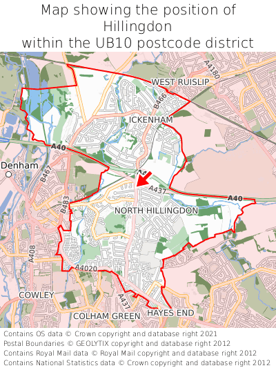 Map showing location of Hillingdon within UB10