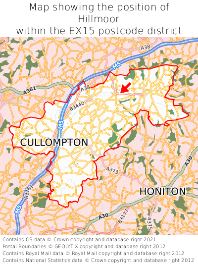 Map showing location of Hillmoor within EX15