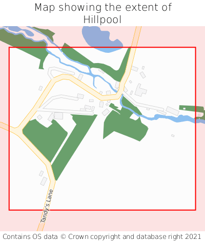 Map showing extent of Hillpool as bounding box