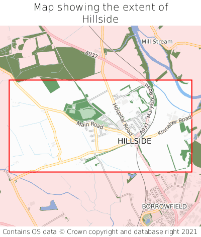 Map showing extent of Hillside as bounding box