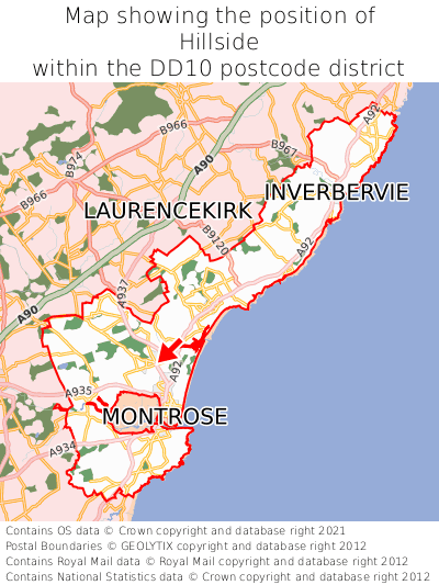 Map showing location of Hillside within DD10