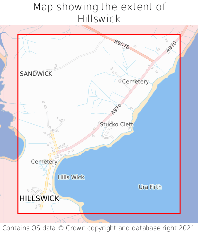 Map showing extent of Hillswick as bounding box